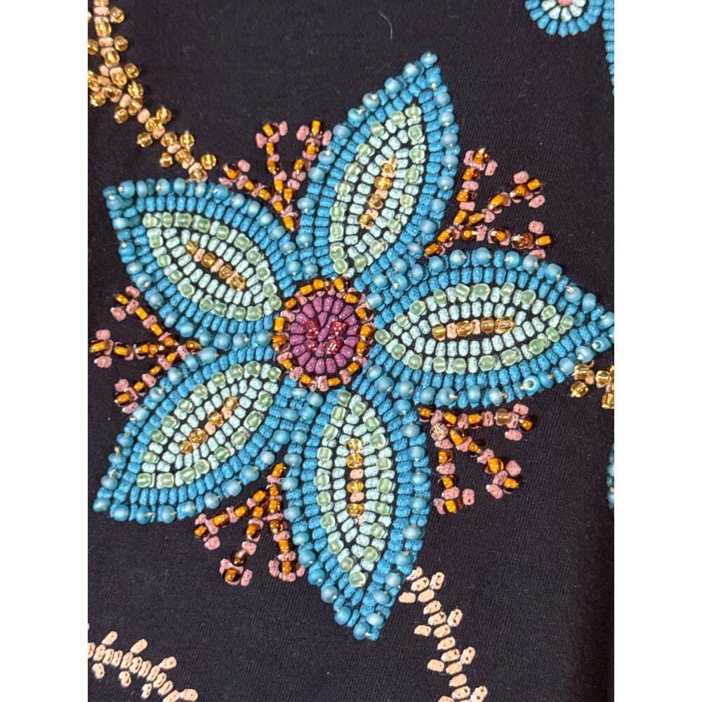 Double D Ranch Black Goats Island Souvenirs Top Womens XL Beaded Floral Bohemian - Picture 3 of 8